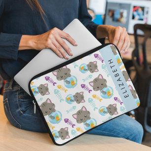 Housse Pour Ordinateur Portable Motif De Chats, Chats Mignons, Chatons, Votre Nom