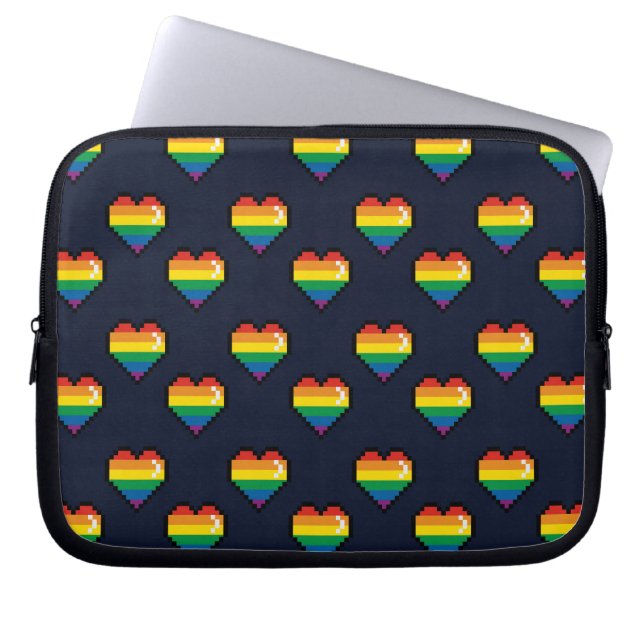 Housse Pour Ordinateur Portable Motif de coeur Rainbow 8 bits (Devant)