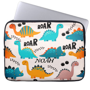 Housse Pour Ordinateur Portable Motif de dinosaure mignon Monogramme personnalisé