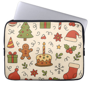 Housse Pour Ordinateur Portable Motif de doodle de Noël joyeux