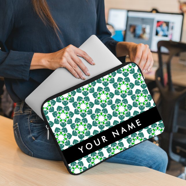 Housse Pour Ordinateur Portable Motif de feuille, feuilles vertes, votre nom (Créateur téléchargé)