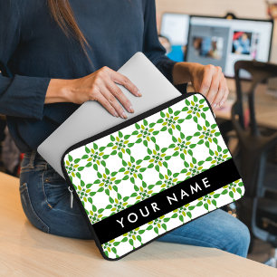 Housse Pour Ordinateur Portable Motif de feuille, Feuilles vertes, Votre nom