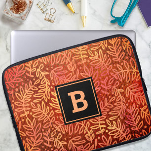 Housse Pour Ordinateur Portable Motif de feuille orange monogramme moderne audacie