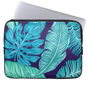 Housse Pour Ordinateur Portable Motif de feuilles vert bleu tropical