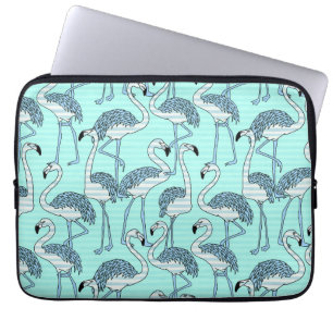 Housse Pour Ordinateur Portable Motif de Flamants roses Turquoise rayé