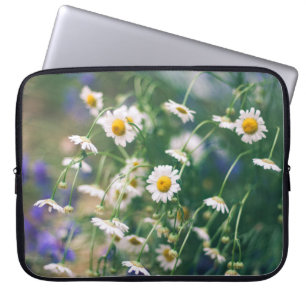 Housse Pour Ordinateur Portable Motif de fleur d'été dans prairie verte avec bleu