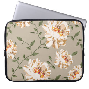 Housse Pour Ordinateur Portable motif de fleur marron sur fond bleu