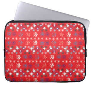 Housse Pour Ordinateur Portable Motif de flocon de neige moderne Red Christmas