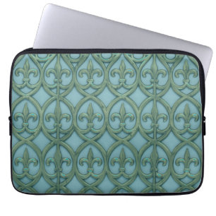 Housse Pour Ordinateur Portable Motif de Fluer de lis bleu et vert
