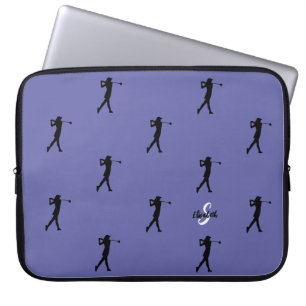 Housse Pour Ordinateur Portable Motif de golfeuse Monogramme Nom Bleu Pervenche