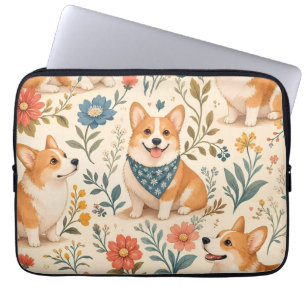 Housse Pour Ordinateur Portable Motif de jardin floral Corgi mignon