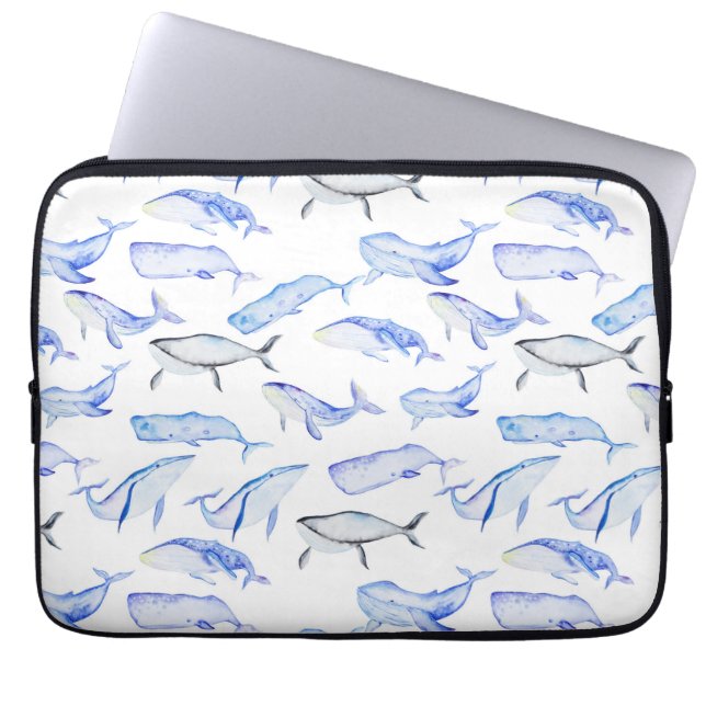 Housse Pour Ordinateur Portable Motif de la baleine bleue Watercolor (Devant)