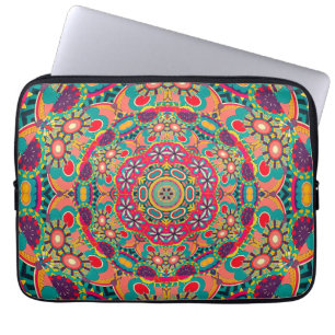 Housse Pour Ordinateur Portable Motif de mandala de kaléidoscope orné coloré