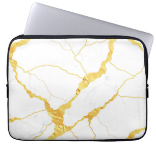 Housse Pour Ordinateur Portable Motif de marbre blanc avec veines d'or