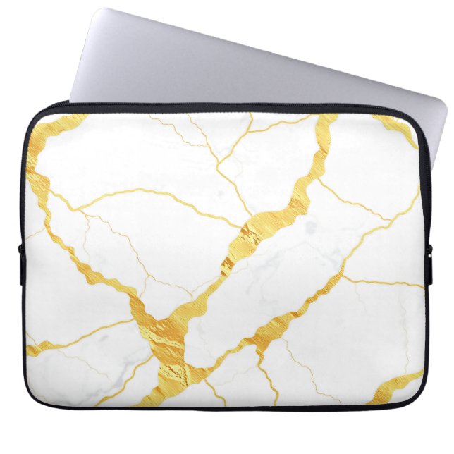 Housse Pour Ordinateur Portable Motif de marbre blanc avec veines d'or (Devant)