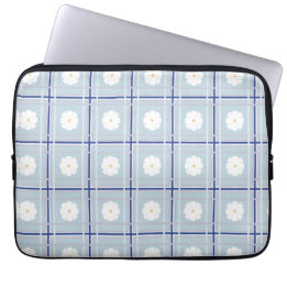 Housse Pour Ordinateur Portable Motif de marguerite à carreaux bleus