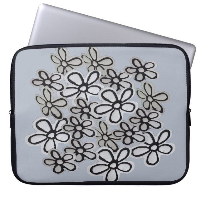 Housse Pour Ordinateur Portable Motif de marguerites noir et blanc (Devant)