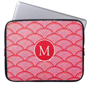 Housse Pour Ordinateur Portable Motif de monogramme à coquille Saint-Jacques rouge
