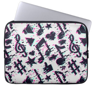 Housse Pour Ordinateur Portable Motif de notes musicales et de coeurs déformés