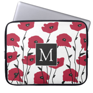 Housse Pour Ordinateur Portable Motif de pavots à monogramme moderne