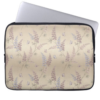 Housse Pour Ordinateur Portable Motif de prairie au lupin et au papillon au pastel