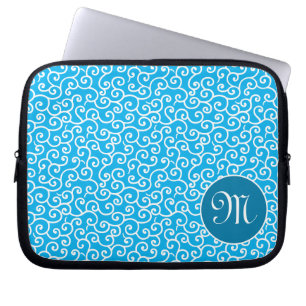 Housse Pour Ordinateur Portable Motif de vigne en spirale botanique Karakusa bleu