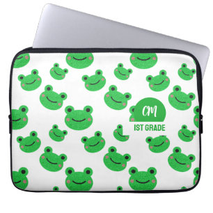 Housse Pour Ordinateur Portable Motif de visage heureux de grenouille Monogramme v
