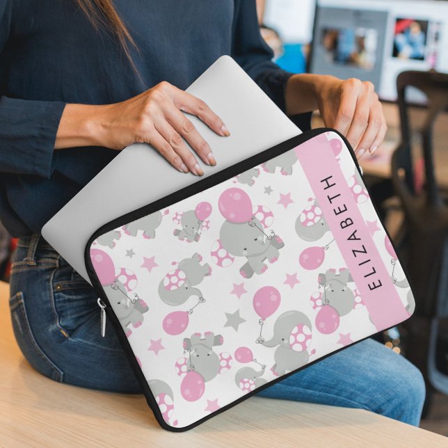 Housse Pour Ordinateur Portable Motif D'Eléphants, Eléphants Mignons, Votre Nom (Créateur téléchargé)