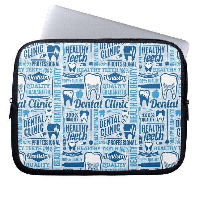Housse Pour Ordinateur Portable Motif dentaire bleu de clinique (Devant)