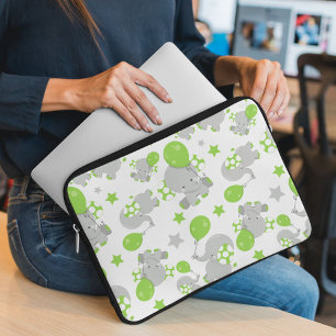 Housse Pour Ordinateur Portable Motif Des Eléphants, Eléphants Mignons - Grey Vert
