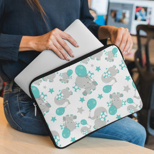 Housse Pour Ordinateur Portable Motif Des Eléphants, Eléphants Mignons - Gris Bleu