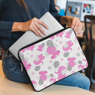 Housse Pour Ordinateur Portable Motif Des Eléphants Roses, Eléphants Mignons, Étoi