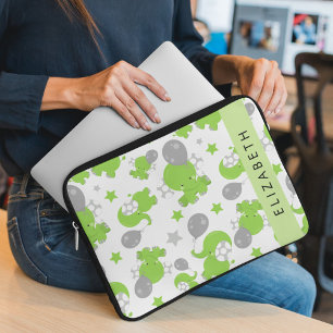 Housse Pour Ordinateur Portable Motif Des Eléphants Verts, Étoiles, Votre Nom
