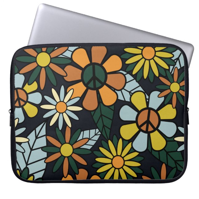 Housse Pour Ordinateur Portable Motif des fleurs hippies rétro des années 70 - Vin (Devant)