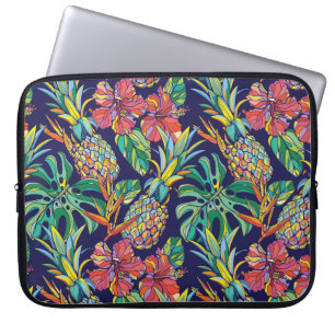 Housse Pour Ordinateur Portable Motif d'hibiscus à ananas tropicaux