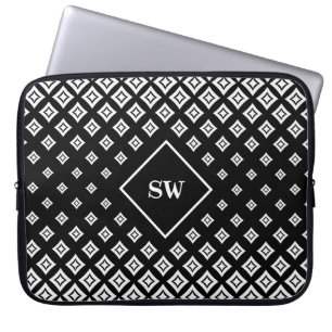 Housse Pour Ordinateur Portable Motif diamant géométrique noir et blanc