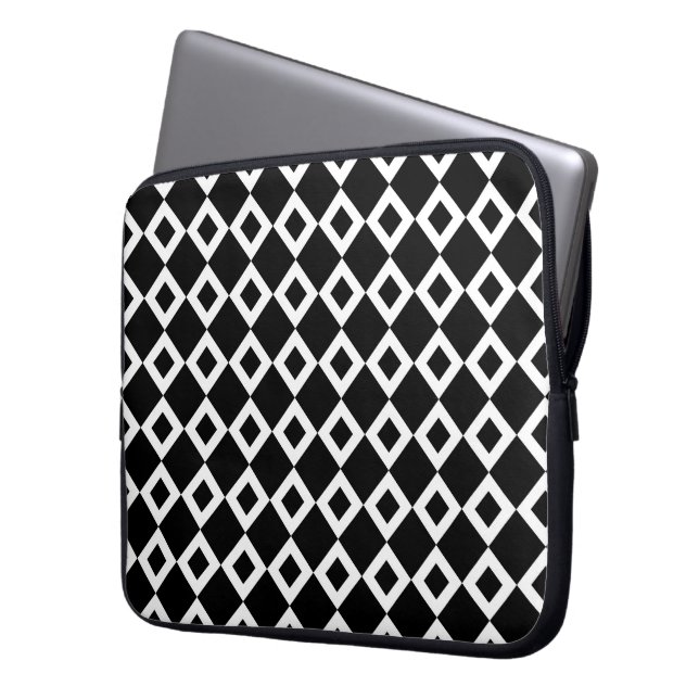 Housse Pour Ordinateur Portable Motif Diamant noir et blanc (devant gauche)