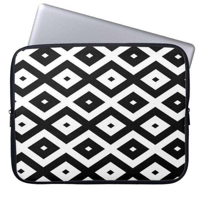 Housse Pour Ordinateur Portable Motif diamant noir et blanc (Devant)