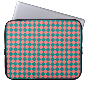 Housse Pour Ordinateur Portable Motif diamant rose Cyan Checker