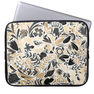 Housse Pour Ordinateur Portable Motif d'illustrations des Feuilles floraux noirs d
