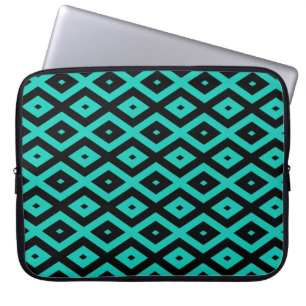 Housse Pour Ordinateur Portable Motif en diamant noir et turquoise