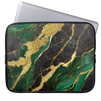 Housse Pour Ordinateur Portable Motif en marbre vert avec or