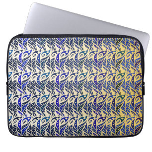 Housse Pour Ordinateur Portable Motif en plumes de paon bleu et or
