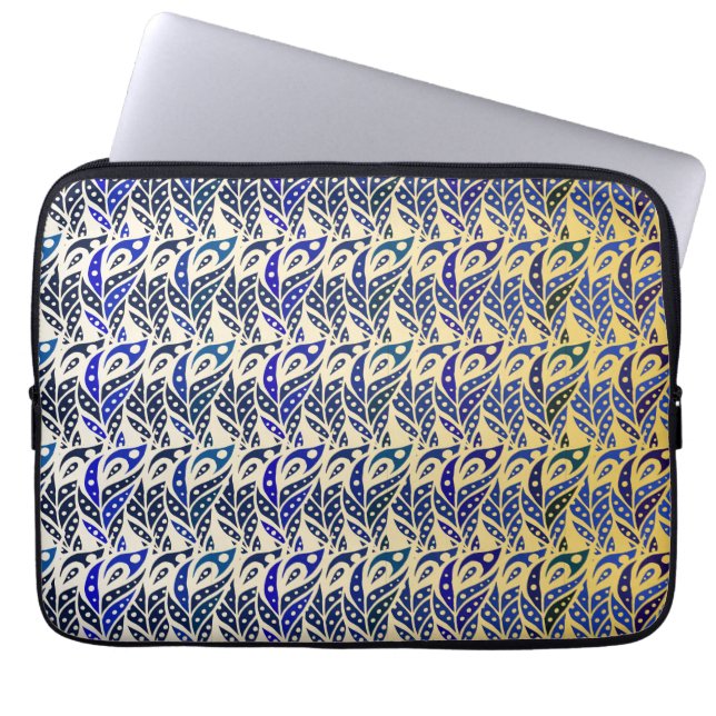 Housse Pour Ordinateur Portable Motif en plumes de paon bleu et or (Devant)