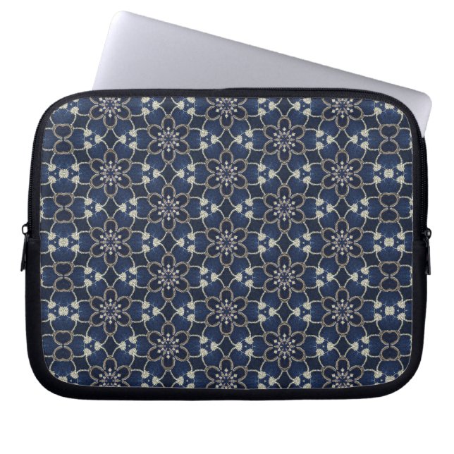 Housse Pour Ordinateur Portable Motif Fleurs Bleu Minuit (Devant)