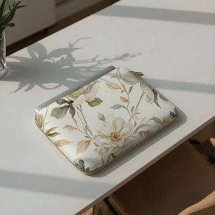 Housse Pour Ordinateur Portable Motif floral blanc aquarelle délicat