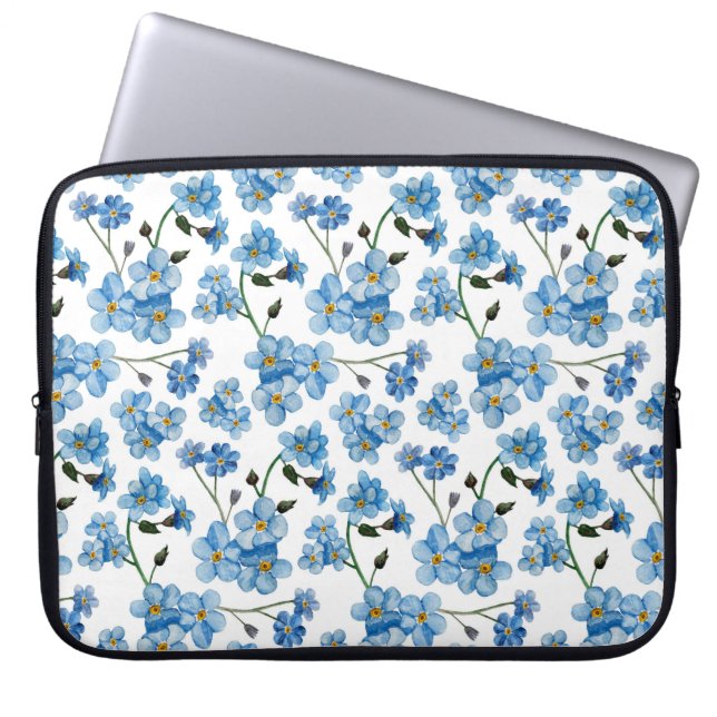 Housse Pour Ordinateur Portable Motif floral bleu aquarelle. Fleurs mignonnes (Devant)