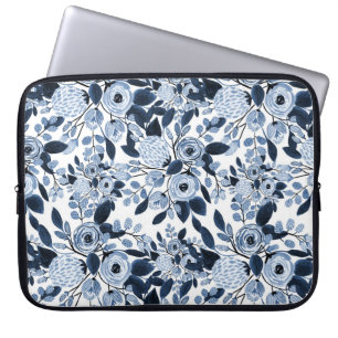Housse Pour Ordinateur Portable Motif floral bleu marine Pastel