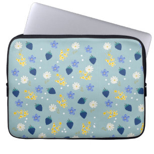 Housse Pour Ordinateur Portable Motif floral de fleurs sauvages et de mûres