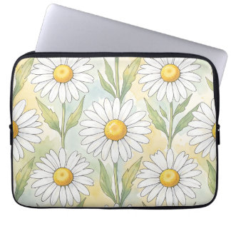 Housse Pour Ordinateur Portable Motif floral de marguerite blanche joyeuse